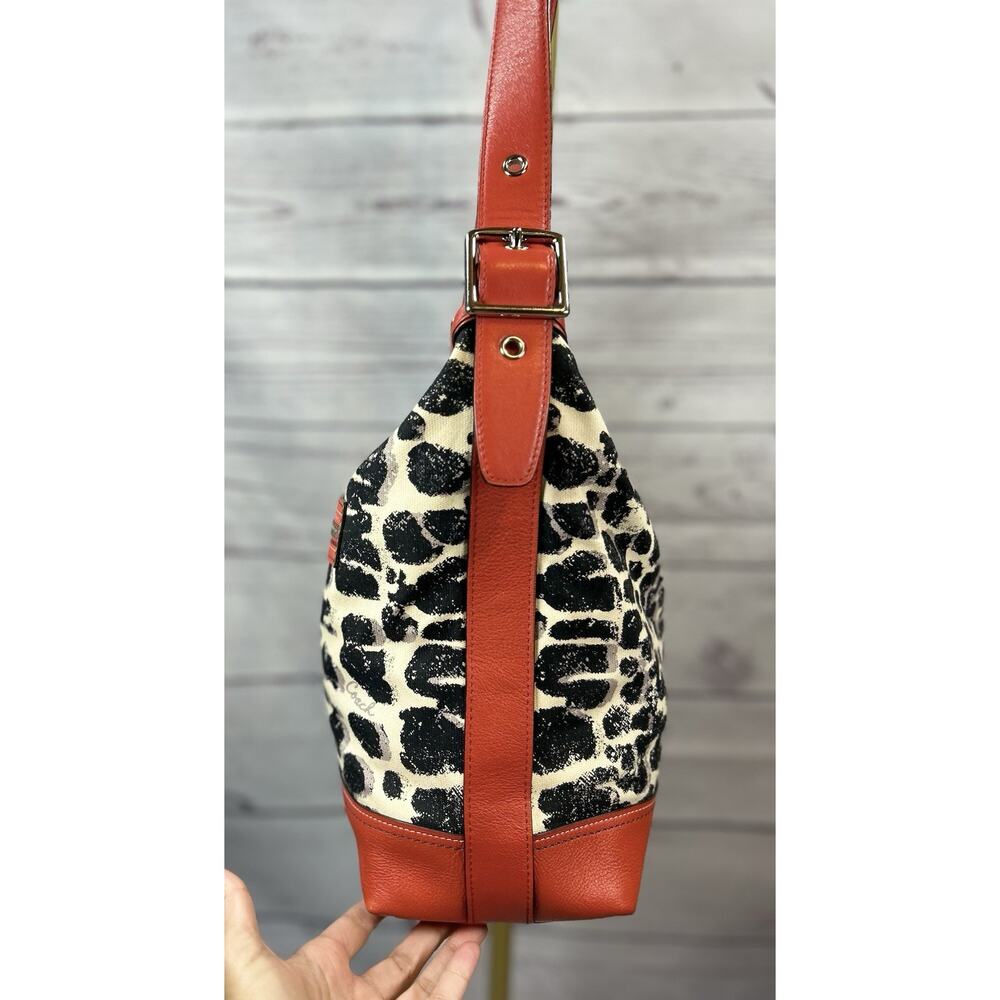 Coach Ocelot Cheetah Shoulder Bag Purse Red Black Cream Tassel Hang Tag - Picture 5 of 10